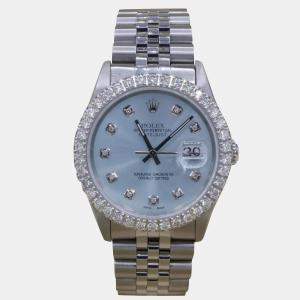 Rolex Customised Ice Blue 3CT Diamond Stainless Steel Datejust  Automatic Men's Wristwatch 36mm