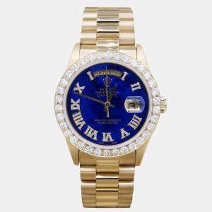 Rolex Customised Blue MOP Diamond 18K Yellow Gold Day-Date  Automatic Men's Wristwatch 36mm