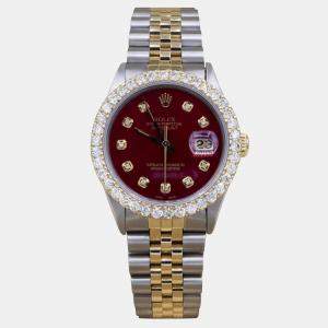 Rolex Customised Red 3CT Diamond 18K Yellow Gold Stainless Steel Datejust  Automatic Men's Wristwatch 36mm