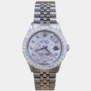 Rolex Customised White MOP 3CT Diamond Stainless Steel Datejust  Automatic Men's Wristwatch 36mm