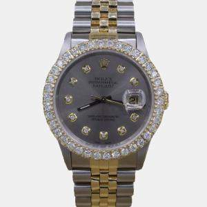 Rolex Customised Grey 3CT Diamond 18K Yellow Gold Datejust  Automatic Men's Wristwatch 36mm
