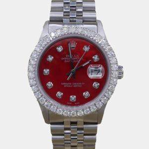 Rolex Customised Red MOP 3CT Diamond Stainless Steel Datejust  Automatic Men's Wristwatch 36mm