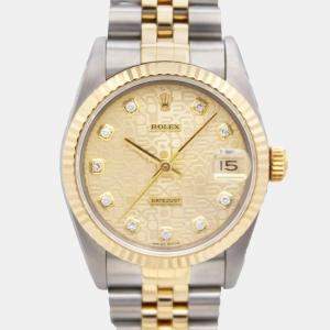 Rolex Champagne Diamond 18K Yellow Gold Datejust 68273 Automatic Women's Wristwatch 31mm