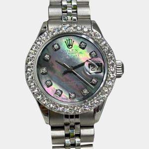 Rolex Customised Black MOP Diamond Stainless Steel Datejust 69173 Automatic Women's Wristwatch 26mm