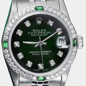 Rolex Customised Green Diamond Stainless Steel Datejust  Automatic Women's Wristwatch 31mm