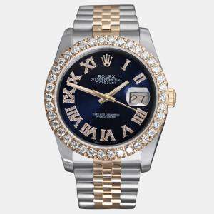 Rolex Customised Blue Diamond 18K Yellow Gold Stainless Steel Datejust 16013 Automatic Men's Wristwatch 36 mm