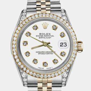 Rolex Customised White Diamond 18K Yellow Gold Stainless Steel Datejust 69173 Automatic Women's Wristwatch 26mm