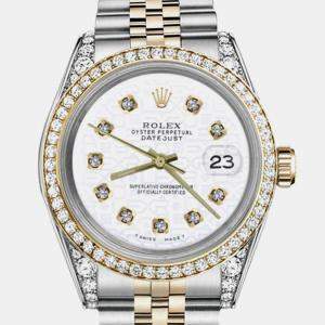 Rolex Customised White Diamond 18K Yellow Gold Stainless Steel Datejust 69173 Automatic Women's Wristwatch 26mm