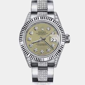 Rolex Customised Champagne Diamond Stainless Steel Datejust 68274 Automatic Women's Wristwatch 31mm