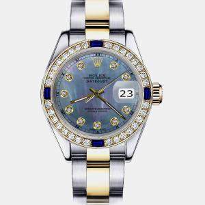 Rolex Customised Black MOP Diamond Stainless Steel Datejust 179173 Automatic Women's Wristwatch 26mm