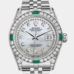 Rolex Customised White MOP Diamond Stainless Steel Datejust 68274 Automatic Women's Wristwatch 31mm