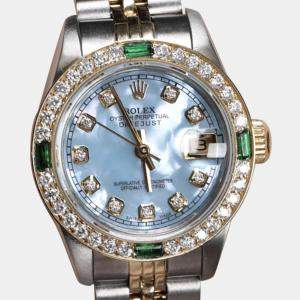 Rolex Customised Blue Diamond 18K Yellow Gold Datejust 69173 Automatic Women's Wristwatch 26mm