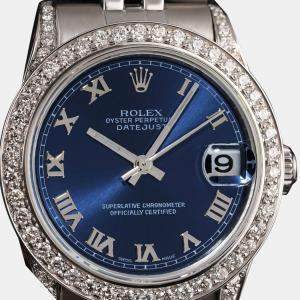 Rolex Customised Blue Diamond Stainless Steel Datejust 68274 Automatic Women's Wristwatch 31mm