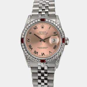Rolex Customised Salmon Diamond Stainless Steel Datejust 68274 Automatic Women's Wristwatch 31mm