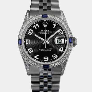 Rolex Customised Black Stainless Steel Datejust 68274 Automatic Women's Wristwatch 31mm