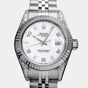 Rolex Customised White Diamond Stainless Steel Datejust 69160 Automatic Women's Wristwatch 26mm