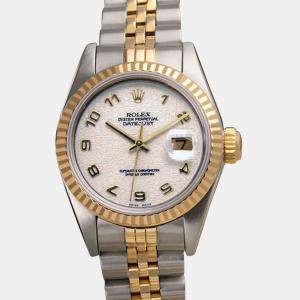 Rolex Cream 18K Yellow Gold Stainless Steel Datejust 69173 Automatic Women's Wristwatch 26mm