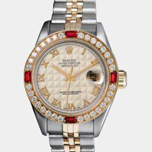 Rolex Customised Cream Diamond Stainless Steel Datejust 69173 Automatic Women's Wristwatch 26mm