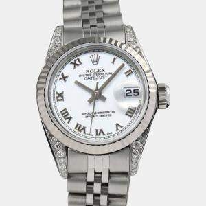 Rolex Customised White Diamond Stainless Steel Datejust 69160 Automatic Women's Wristwatch 26mm