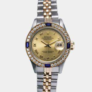 Rolex Customised Champagne Diamond 18K Yellow Gold Stainless Steel Datejust 69173 Automatic Women's Wristwatch 26mm