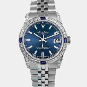Rolex Customised Blue Diamond Stainless Steel Datejust 68274 Automatic Women's Wristwatch 31mm