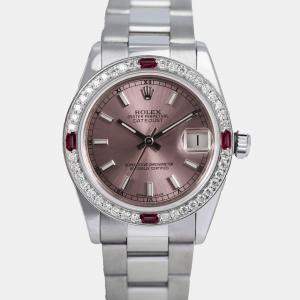 Rolex Customised Pink Diamond Stainless Steel Datejust 178240 Automatic Women's Wristwatch 31mm