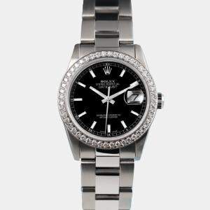 Rolex Customised Black Diamond Stainless Steel Datejust 68274 Automatic Women's Wristwatch 31mm