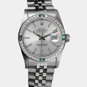 Rolex Customised Silver Diamond Stainless Steel Datejust 68274 Automatic Women's Wristwatch 31mm