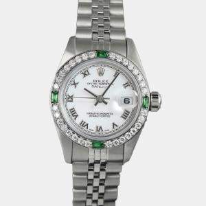 Rolex Customised White Diamond Stainless Steel Datejust 69173 Automatic Women's Wristwatch 26mm