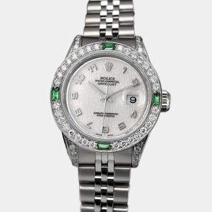 Rolex Customised White Diamond Stainless Steel Datejust 69174 Automatic Women's Wristwatch 26mm