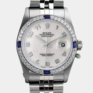 Rolex Customised Ivory Diamond Stainless Steel Datejust 68274 Automatic Women's Wristwatch 31mm