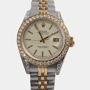 Rolex Customised Cream Diamond Stainless Steel Datejust 69173 Automatic Women's Wristwatch 26mm