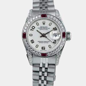 Rolex Customised White Diamond Stainless Steel Datejust  Automatic Women's Wristwatch 26mm