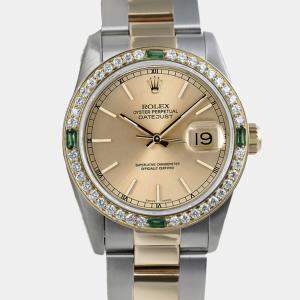 Rolex Customised Champagne Diamond 18K Yellow Gold Stainless Steel Datejust 68273 Automatic Women's Wristwatch 31mm