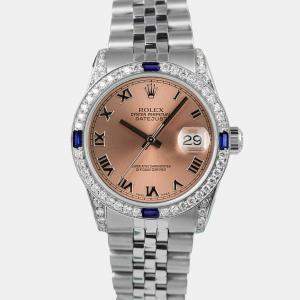 Rolex Customised Salmon Diamond Stainless Steel Datejust 68274 Automatic Women's Wristwatch 31mm