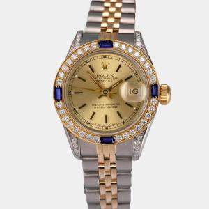 Rolex Customised Champagne Diamond 18K Yellow Gold Stainless Steel Datejust 69173 Automatic Women's Wristwatch 26mm