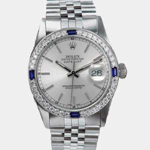 Rolex Customised Silver Diamond Stainless Steel Datejust 68274 Automatic Women's Wristwatch 31 mm