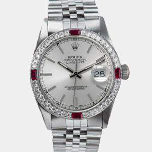 Rolex Customised Silver Diamond Stainless Steel Datejust 68274 Automatic Women's Wristwatch 31mm