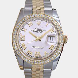 Rolex Customised White Diamond 18K Yellow Gold Stainless Steel Datejust 116233 Automatic Men's Wristwatch 36mm