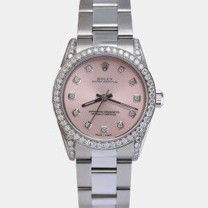 Rolex Customised Pink Diamond Stainless Steel Oyster Perpetual 68274 Automatic Women's Wristwatch 31mm
