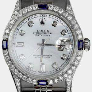 Rolex Customised White MOP Diamond Stainless Steel Datejust 68274 Automatic Women's Wristwatch 31mm