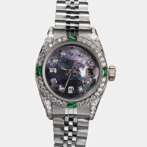 Rolex Customised Tahitian MOP Diamond Stainless Steel Datejust 69174 Automatic Women's Wristwatch 26mm