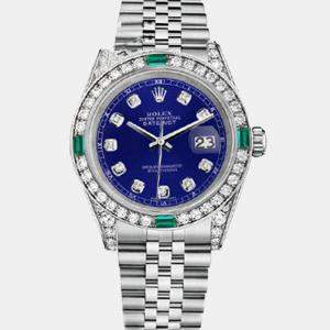 Rolex Customised Blue Diamond Stainless Steel Datejust  Automatic Men's Wristwatch 36mm