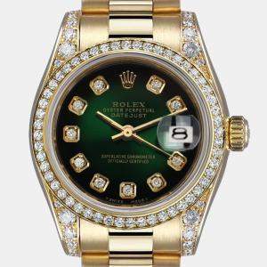 Rolex Customised Green Diamond Stainless Steel Date 6917 Automatic Women's Wristwatch 26mm