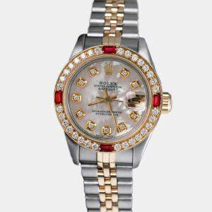 Rolex Customised White Diamond Stainless Steel Datejust 69173 Automatic Women's Wristwatch 26mm