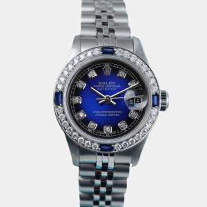 Rolex Customised Blue MOP Diamond Stainless Steel Datejust 69160 Automatic Women's Wristwatch 26mm