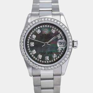 Rolex Customised Black MOP Diamond Stainless Steel Datejust 68274 Automatic Women's Wristwatch 31mm