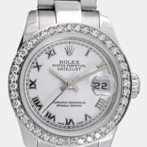 Rolex Customised White Diamond Stainless Steel Datejust 179160 Automatic Women's Wristwatch 26mm