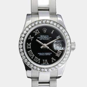 Rolex Customised Black Diamond Stainless Steel Datejust 179160 Automatic Women's Wristwatch 26mm