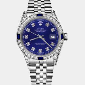 Rolex Customised Blue Diamond Stainless Steel Datejust 68274 Automatic Women's Wristwatch 31mm